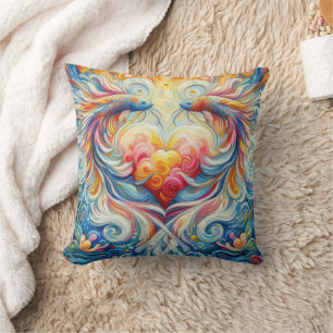 Abstracte Van Gogh gestileerde levendige Koi Heart Kussen