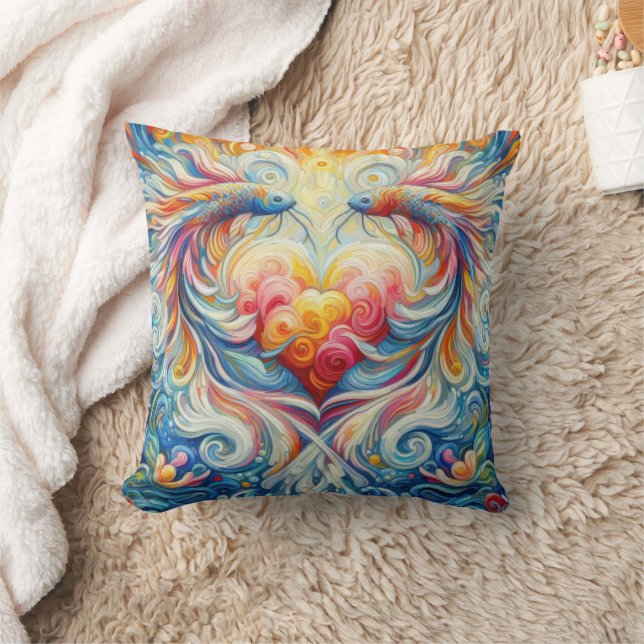 Abstracte Van Gogh gestileerde levendige Koi Heart Kussen (Deken)