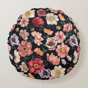 abstracte vaste bloemen, volledig afgewerkt, over  rond kussen