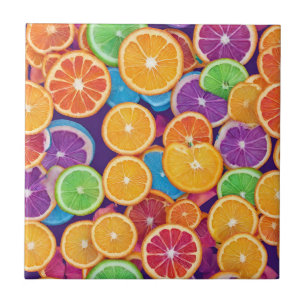 Abstracte veelkleurige citrusschijfjes tegeltje