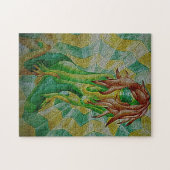 abstracte veelkleurige groene poserende dame retro legpuzzel (Horizontaal)