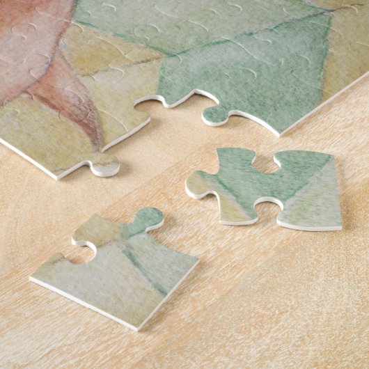 abstracte veelkleurige groene poserende dame retro legpuzzel (Zijkant)