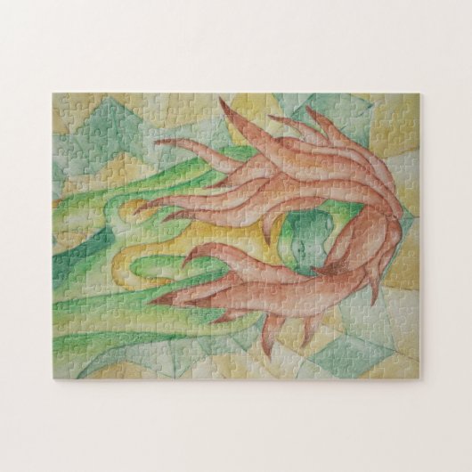 abstracte veelkleurige groene poserende dame retro legpuzzel (Horizontaal)