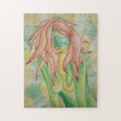 abstracte veelkleurige groene poserende dame retro legpuzzel (Verticaal)