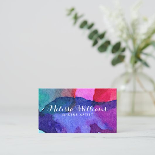 Abstracte veelkleurige Waterverven make-up artiest Visitekaartje (Staand voorkant)