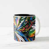 Abstracte veer kleurrijke print tweekleurige koffiemok (Voorkant rechts)