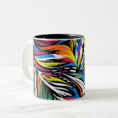 Abstracte veer kleurrijke print tweekleurige koffiemok (Voorkant links)