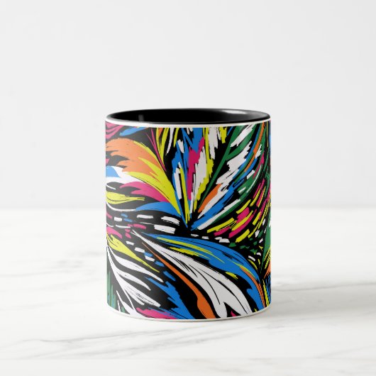 Abstracte veer kleurrijke print tweekleurige koffiemok (Center)