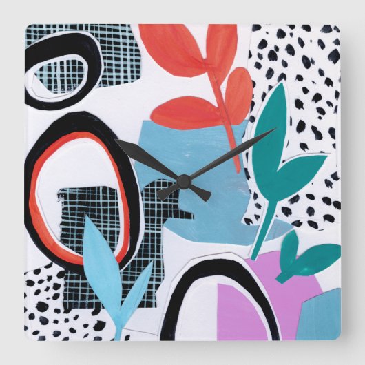 Abstracte veldslag vierkante klok (Voorkant)