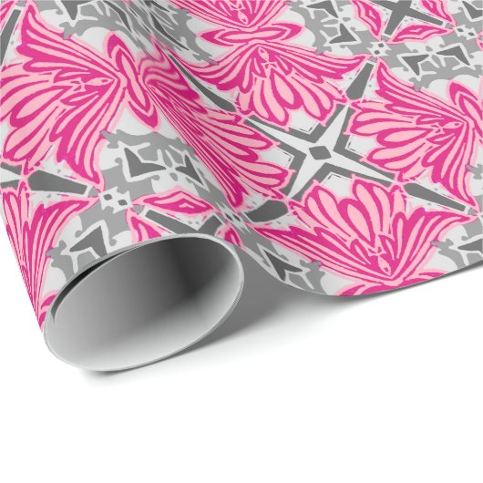 Abstracte ventilatorbenzine Fuchsia roze en grijs Cadeaupapier (Rol Hoek)