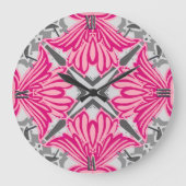 Abstracte ventilatorbenzine Fuchsia roze en grijs Grote Klok (Voorkant)