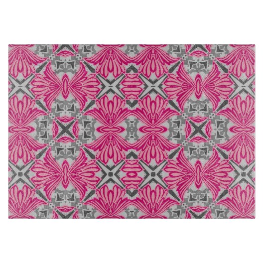 Abstracte ventilatorbenzine Fuchsia roze en grijs Snijplank (Voorkant)