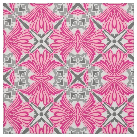 Abstracte ventilatorbenzine Fuchsia roze en grijs Stof (Swatch)