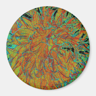 Abstracte verbrande oranje en groene dahlia bloei magneet