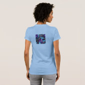 Abstracte veren in blauw t-shirt (Achterkant volledig)