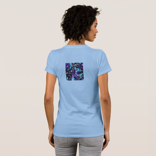 Abstracte veren in blauw t-shirt (Achterkant volledig)