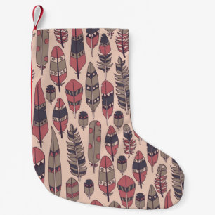 Abstracte veren: kleurrijke achtergrond. kleine kerstsok