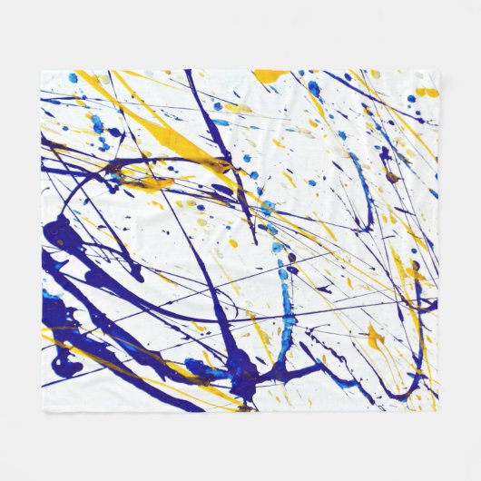 Abstracte verf blauw en gouden spatten fleece deken (Voorkant (Horizontaal))