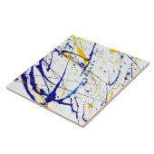 Abstracte verf blauw en gouden spatten tegeltje (Zijkant)