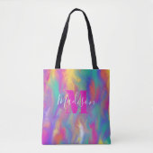 Abstracte verf Blauwgroen Geel Paars Roze Monogram Tote Bag (Voorkant)