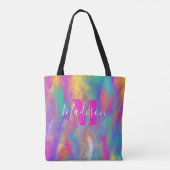 Abstracte verf Blauwgroen Geel Paars Roze Monogram Tote Bag (Achterkant)