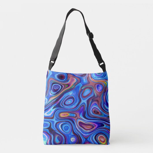 Abstracte verf draait paars roze blauw oranje   crossbody tas (Achterkant)