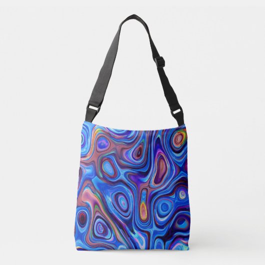 Abstracte verf draait paars roze blauw oranje   crossbody tas (Voorkant)