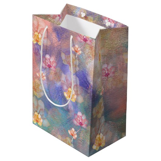 Abstracte verf en bloemen medium cadeauzakje (Achterkant Gekanteld)