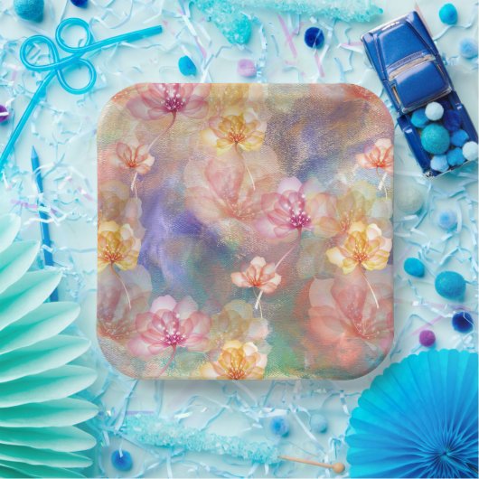 Abstracte verf en bloemen papieren bordje (Feest)