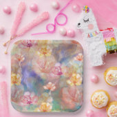 Abstracte verf en bloemen papieren bordje (Feest)