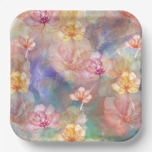 Abstracte verf en bloemen papieren bordje