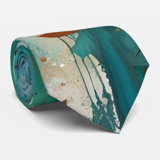 Abstracte verf Herfstbladeren Turquoise Blauwgroen Stropdas (Opgerold)