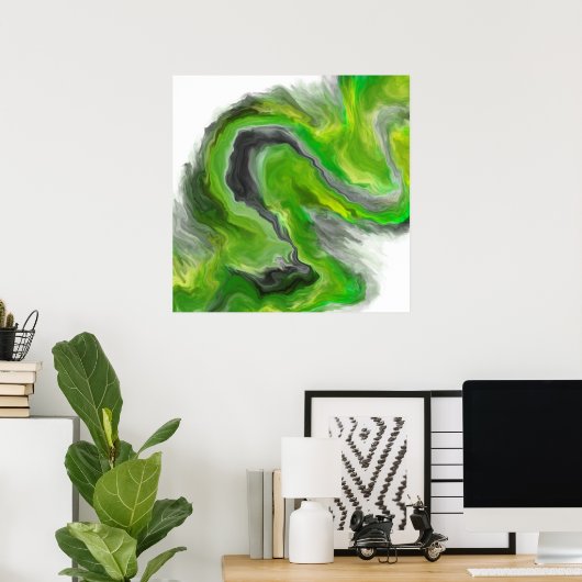 Abstracte verf met groene golven poster (Thuiskantoor)