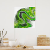 Abstracte verf met groene golven poster (Keuken)