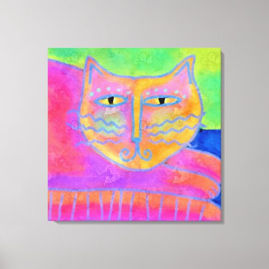 Abstracte verf met warmroze kat canvas afdruk (Voorkant)