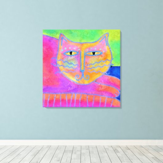 Abstracte verf met warmroze kat canvas afdruk (Insitu (Houten vloer))