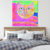 Abstracte verf met warmroze kat canvas afdruk (Insitu (Slaapkamer))