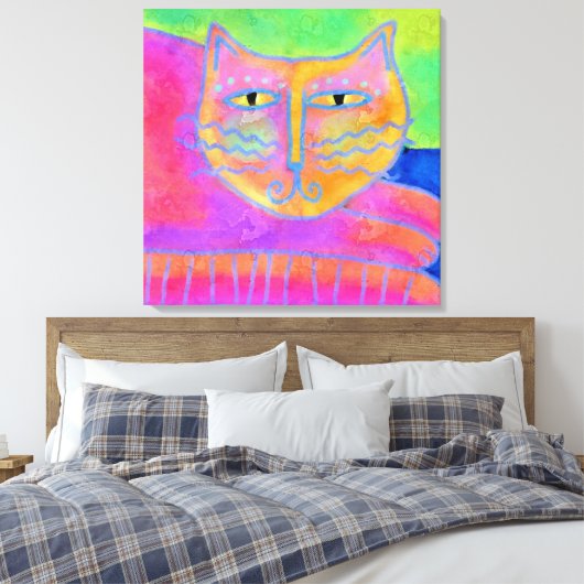 Abstracte verf met warmroze kat canvas afdruk (Insitu (Slaapkamer))