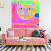 Abstracte verf met warmroze kat canvas afdruk (Insitu (Woonkamer))
