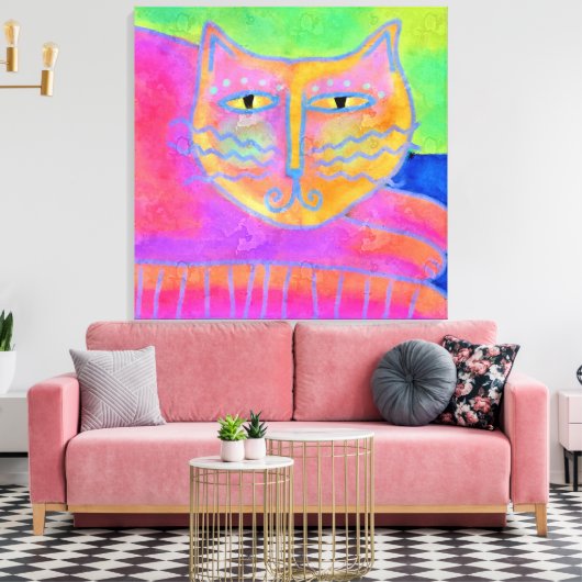 Abstracte verf met warmroze kat canvas afdruk (Insitu (Woonkamer))