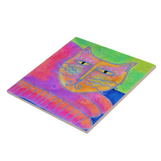 Abstracte verf met warmroze kat tegeltje (Zijkant)