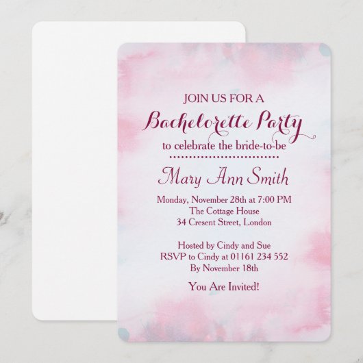 Abstracte verf met waterkleurige bachelorpartij kaart (Voorkant / Achterkant)