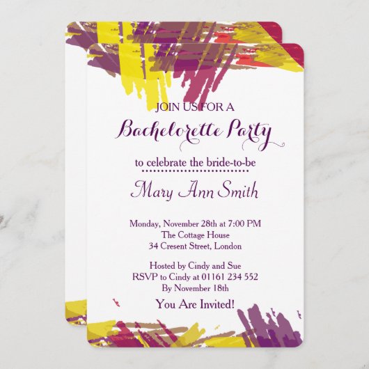 Abstracte verf met waterkleurige bachelorpartij kaart (Voorkant / Achterkant)