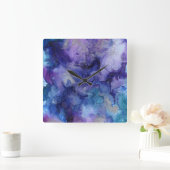 abstracte verf paarse kleuren blauw grijs vierkante klok (Huis)
