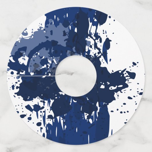 Abstracte verf Splatter Blue Wedding Wijnglaslabel (Voorkant)