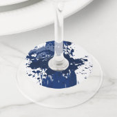 Abstracte verf Splatter Blue Wedding Wijnglaslabel (Dichtbij)