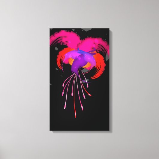 Abstracte Verf Splatter Fuchsia op Zwart Canvas Afdruk (Voorkant)