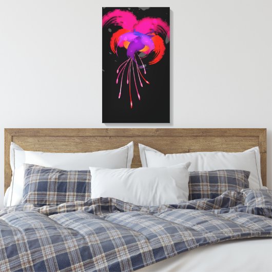 Abstracte Verf Splatter Fuchsia op Zwart Canvas Afdruk (Insitu (Slaapkamer))