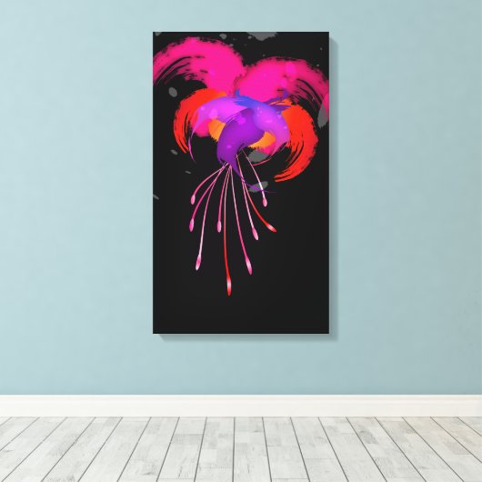 Abstracte Verf Splatter Fuchsia op Zwart Canvas Afdruk (Insitu (Houten vloer))
