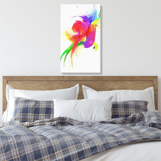 Abstracte verf Splatter Rainbow Loriket Canvas Afdruk (Insitu (Slaapkamer))